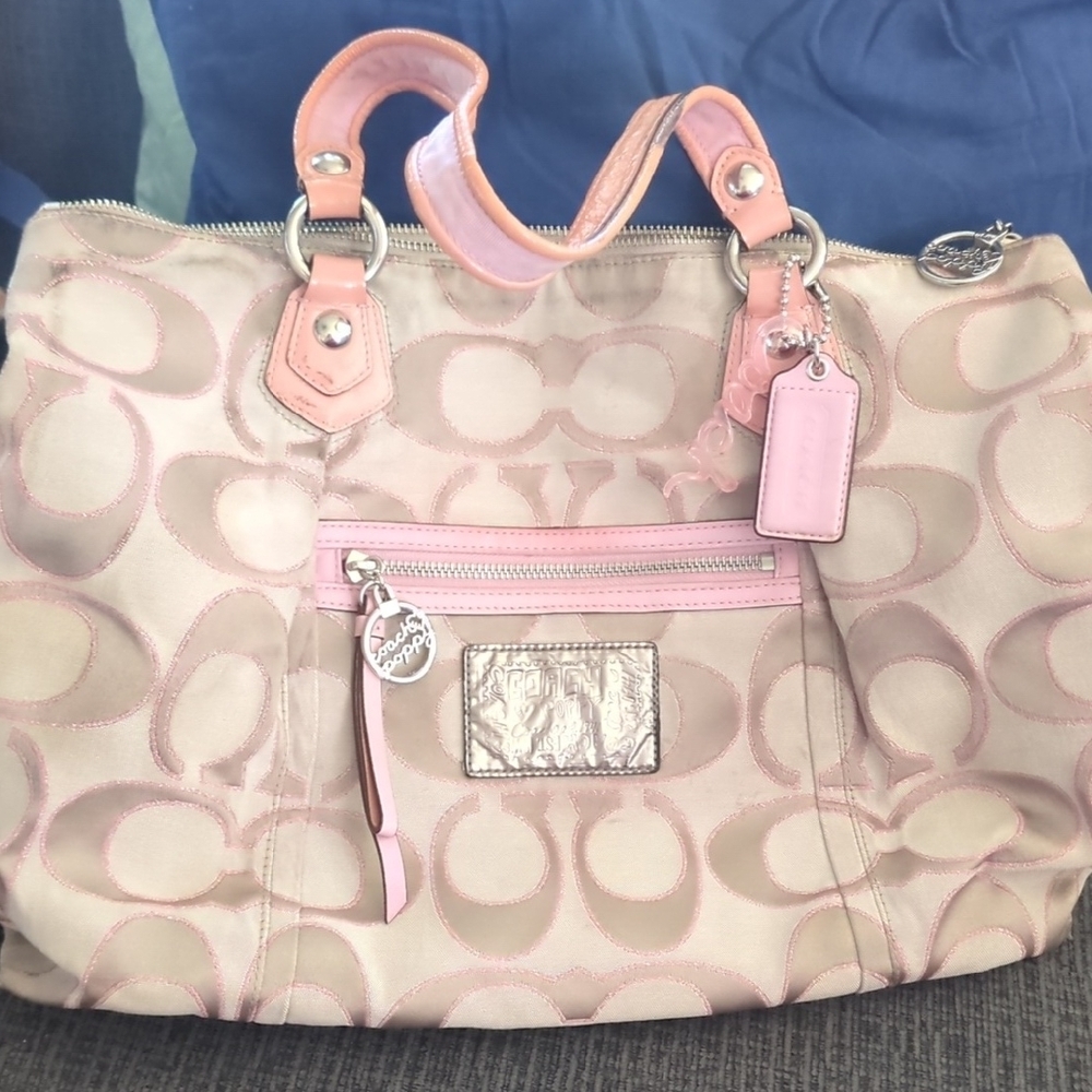 Coach Pink and Cream Shoulder Bag with Signature Style